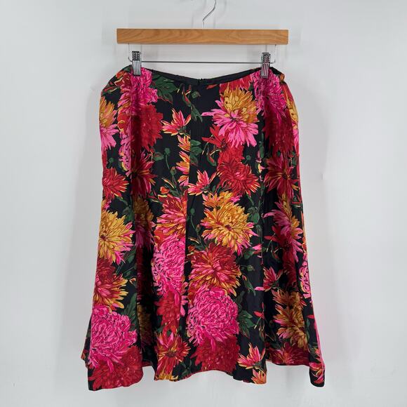 Vintage Talbots 100% Silk Skirt Women’s 16W Black Floral Midi A-Line Plus Size - Picture 1 of 7